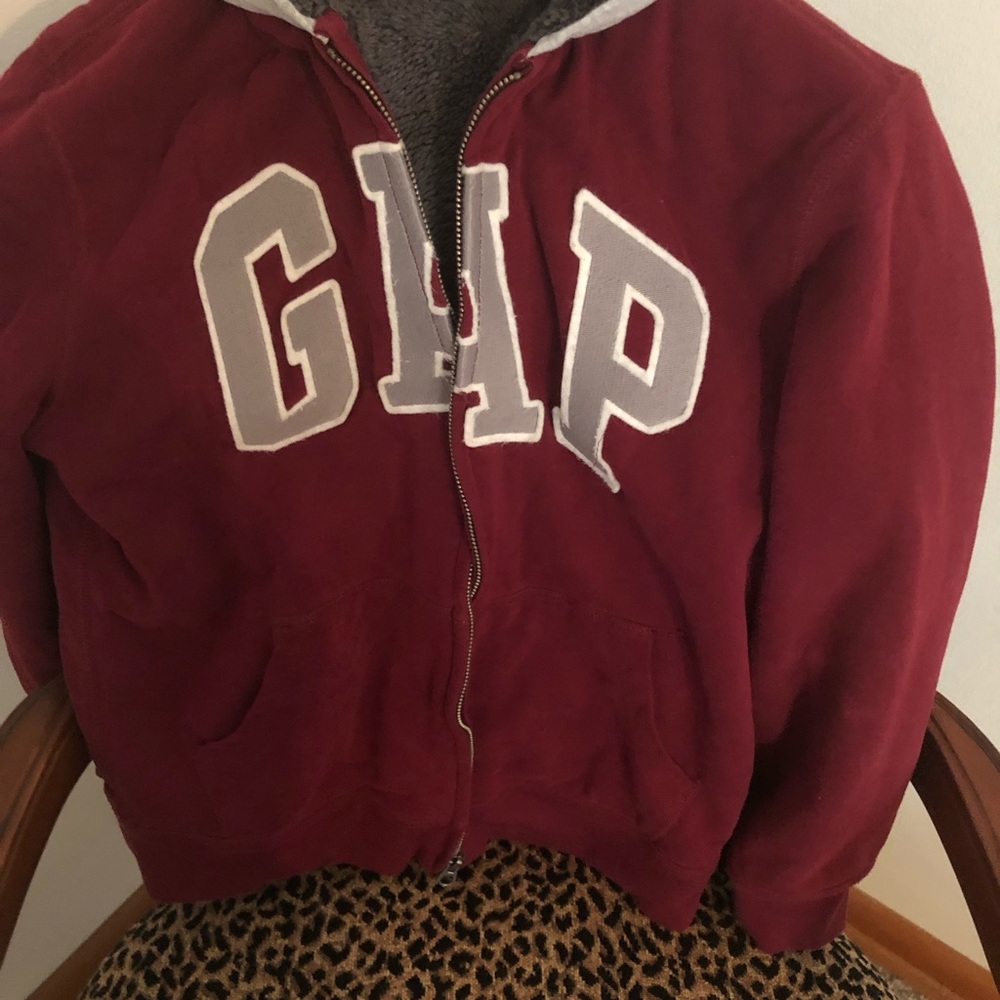 Gap boys hoodie fleece lined size XL 12 in maroon burgundy